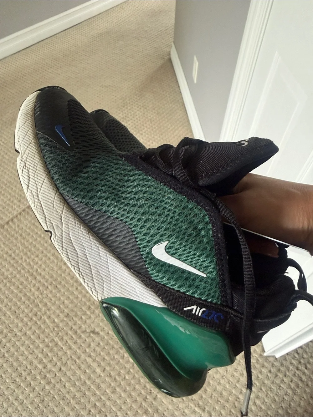 Nike Kids Black and Dark Green Air Max 270 Sneakers with Blue Accents